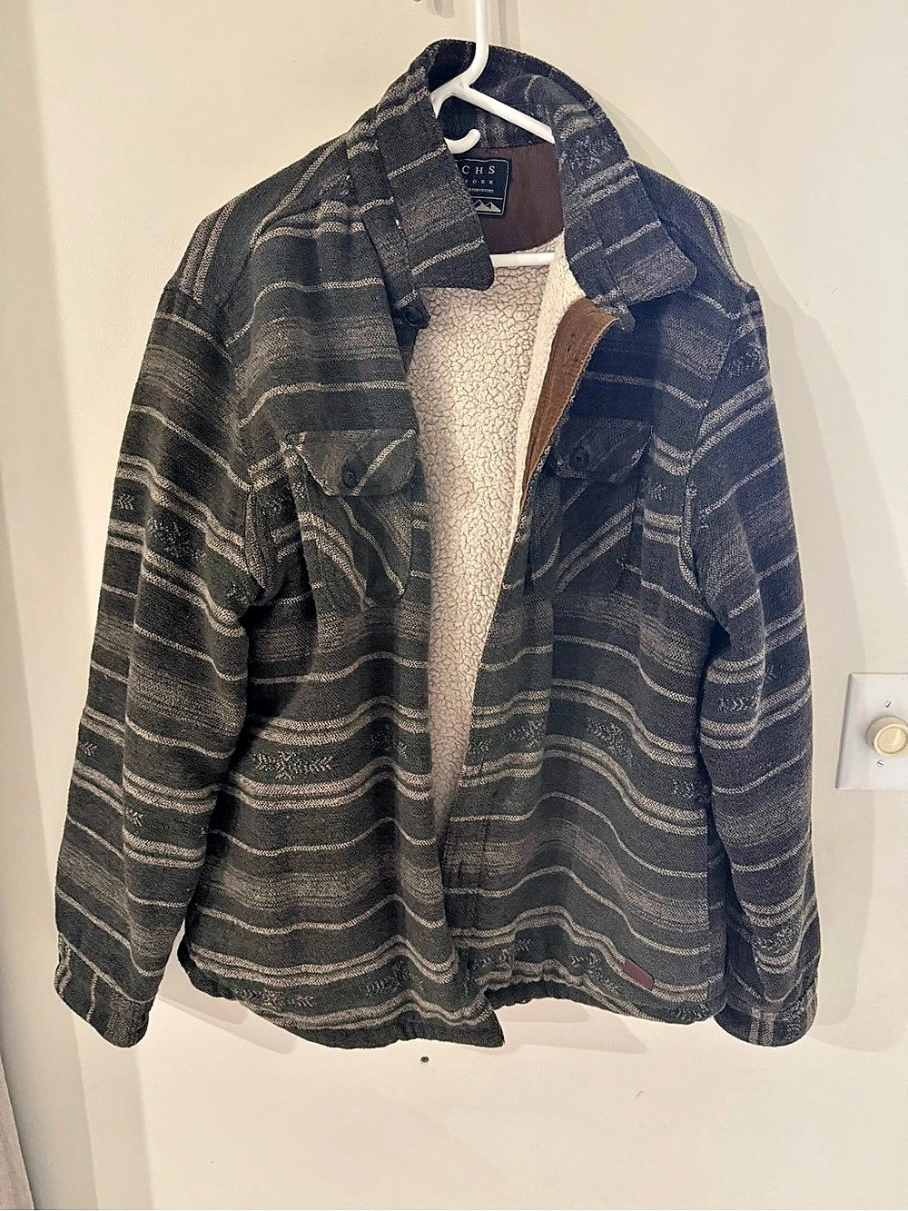 Jachs New York Sherpa Lined Wool Blend Shirt Jacket Men's Abstract Jacket Black